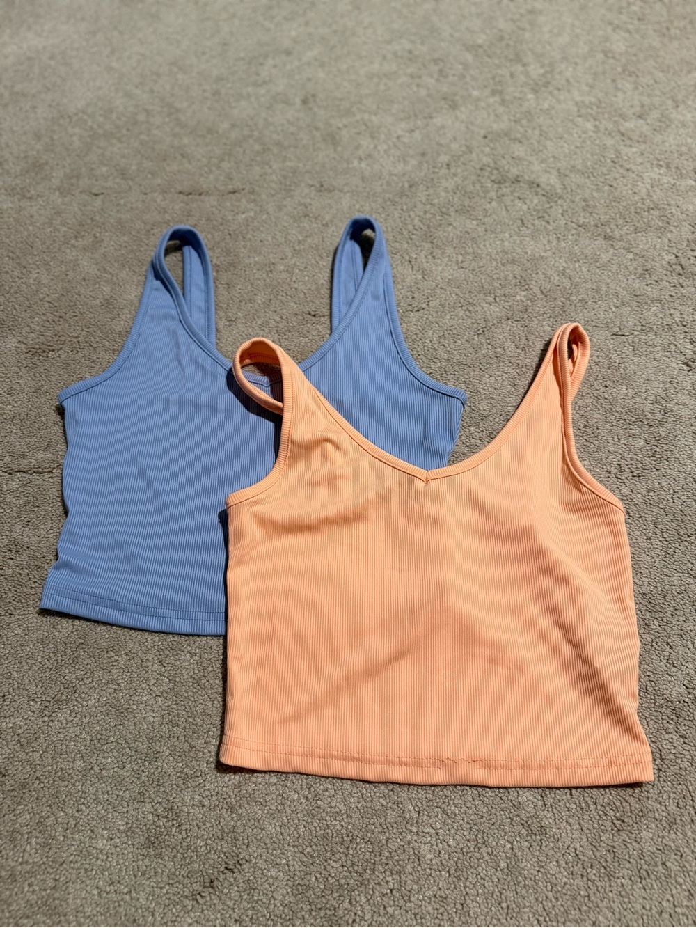 BUNDLE Women’s Ribbed V-Neck Tank Top - Peach and Light Blue